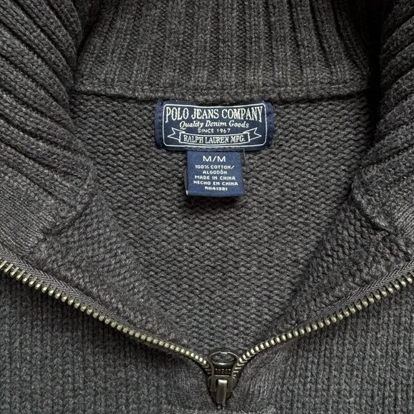 Vintage Polo Ralph Lauren MFG RL 1/4 Zip Sweater Mens M Charcoal Quarter Zip - Picture 3 of 6